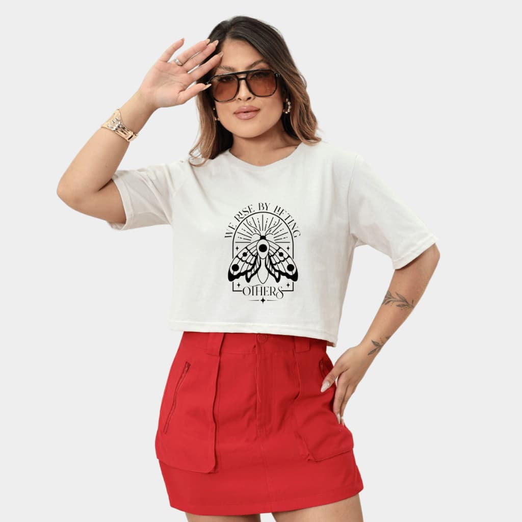 Tshirt Cropped Oversized Feminina 100% Algodão Básica Streetwear Estilo Urbano