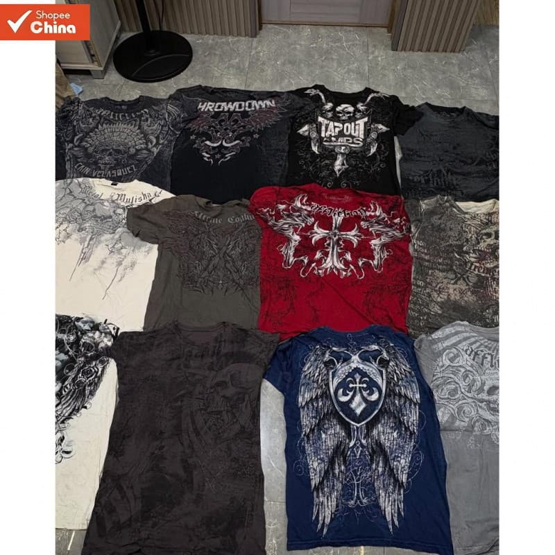 Camiseta Affliction Estilo Retrô Americano Algodão Gola Redonda Efeito Lavado Hip Hop Para Casais Item Especial de Verão