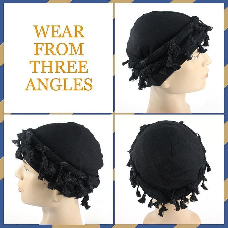 Chapéu Masculino Rebarba Guarnição Torcido Cauda Franja Algodão Turbante Chapéus Forro De Cetim Cabeça Envoltório Gorro
