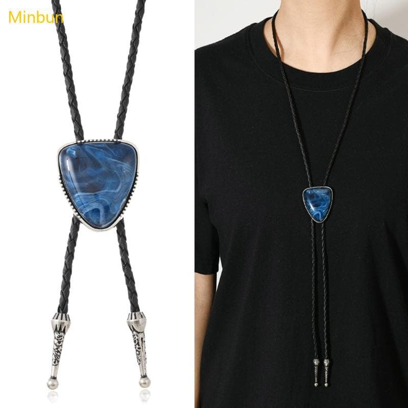 Minbun Triangular Stone Bolo Tie Gravata Couro Ocidental Para Negócios Festas
