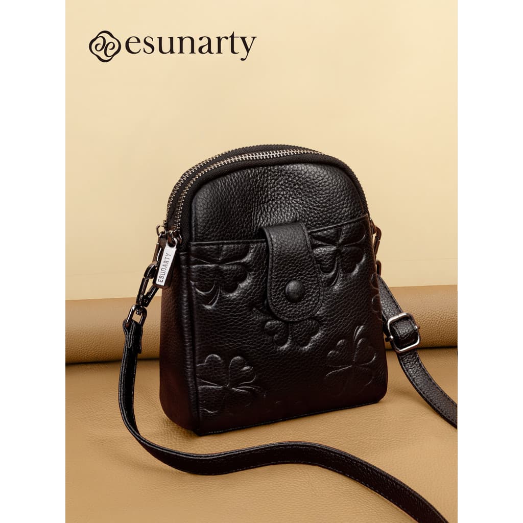 Bolsa mensageiro pequena para celular, bolsa feminina 2026, novo estilo, couro genuíno, Mini leve, trevo de quatro folha