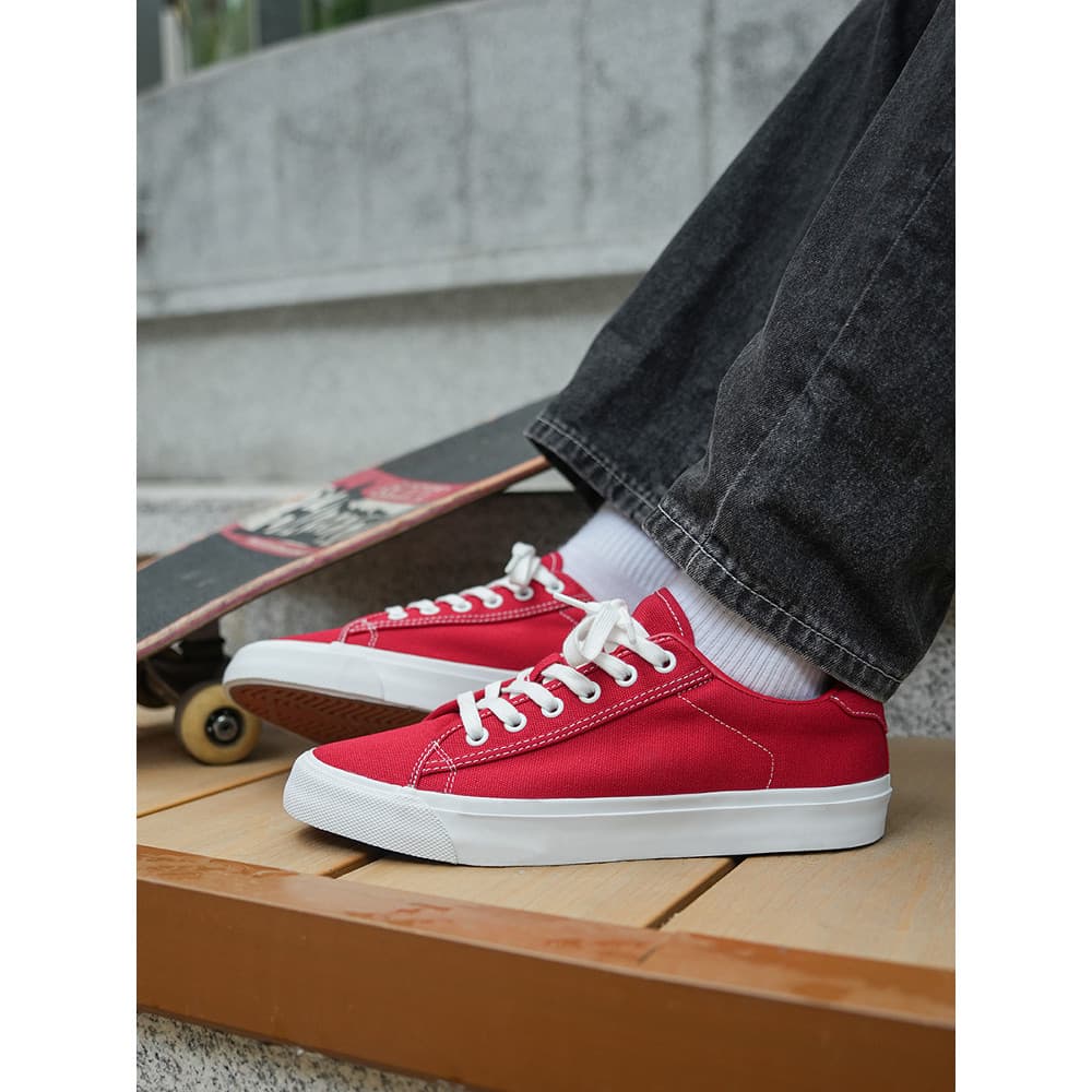 Jiluke novo estilo vermelho masculino feminino estudantes All-Match simples casal sapatos respirável sapatos de skate ve