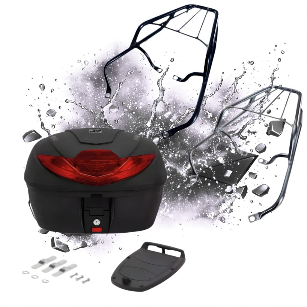Bagageiro Biz 100 1999 até 2006 Preto Cromado + Baú Bauleto 35 Litros Pro Tork Encaixe Perfeito