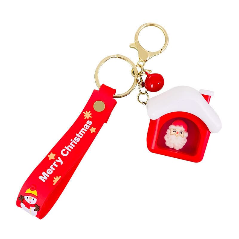 Bonito Desenho Animado Natal Mini Casa Luz Ambiente Chaveiro Pingente Criativo Para Chaves De Carro Mochila Conjunto De