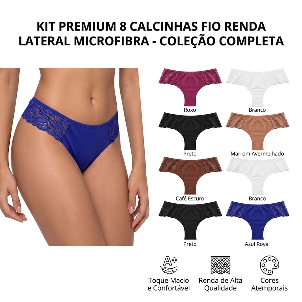 Kit 4 calcinhas femininas renda reforçada algodão hipoalergênico adequado a rotinas de atividade física