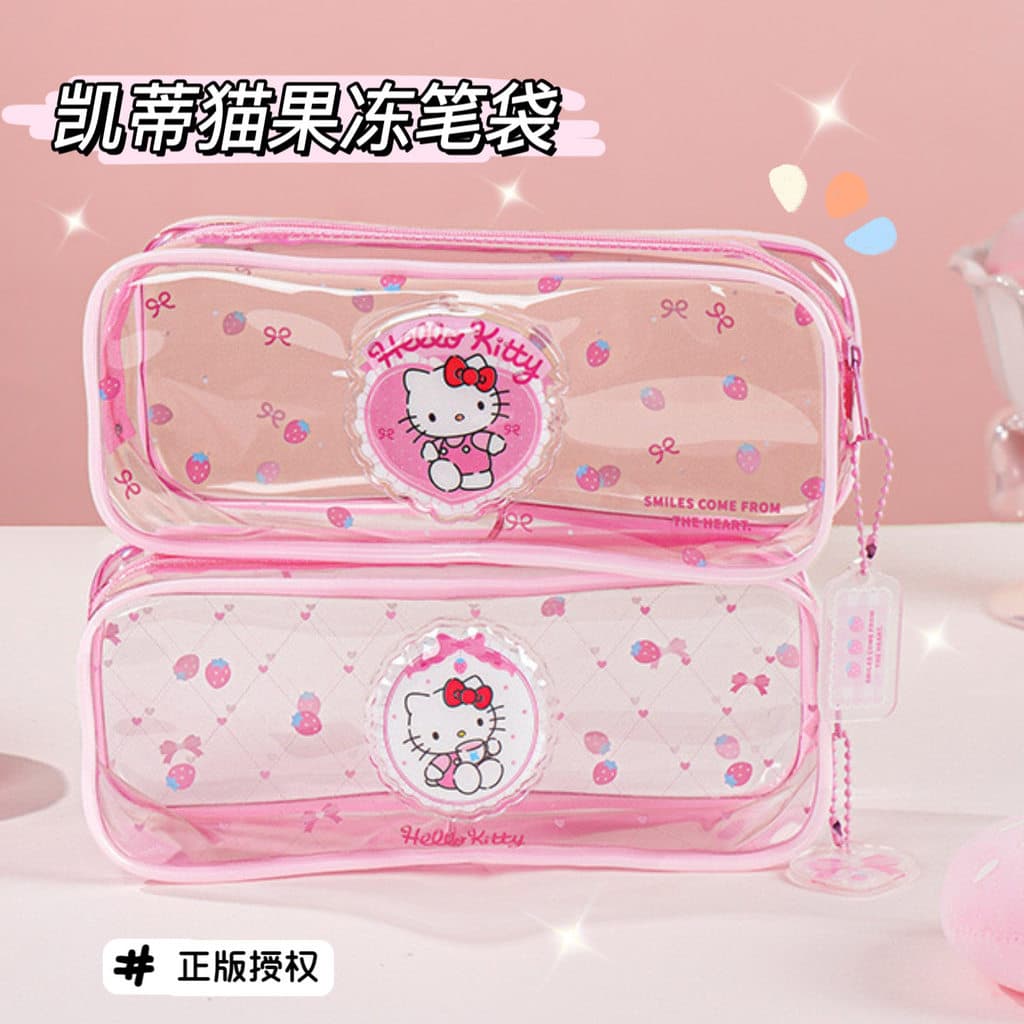 Genuíno HelloKitty Hello Kitty geléia lápis caso transparente de grande capacidade multifuncional feminino estudante sac
