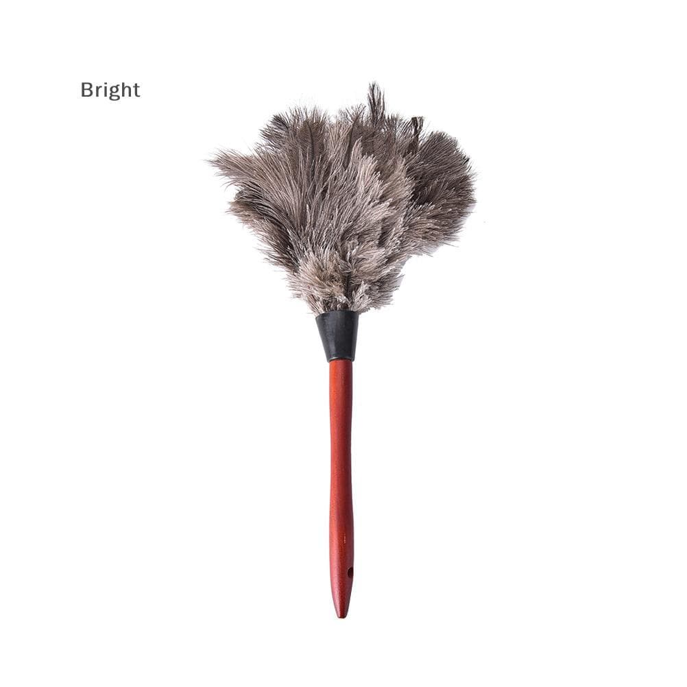 Escova Espanadora De Penas De Avestruz De 38 Cm Com Cabo De Madeira Antiestático Pele Cinza Natural Para Casa