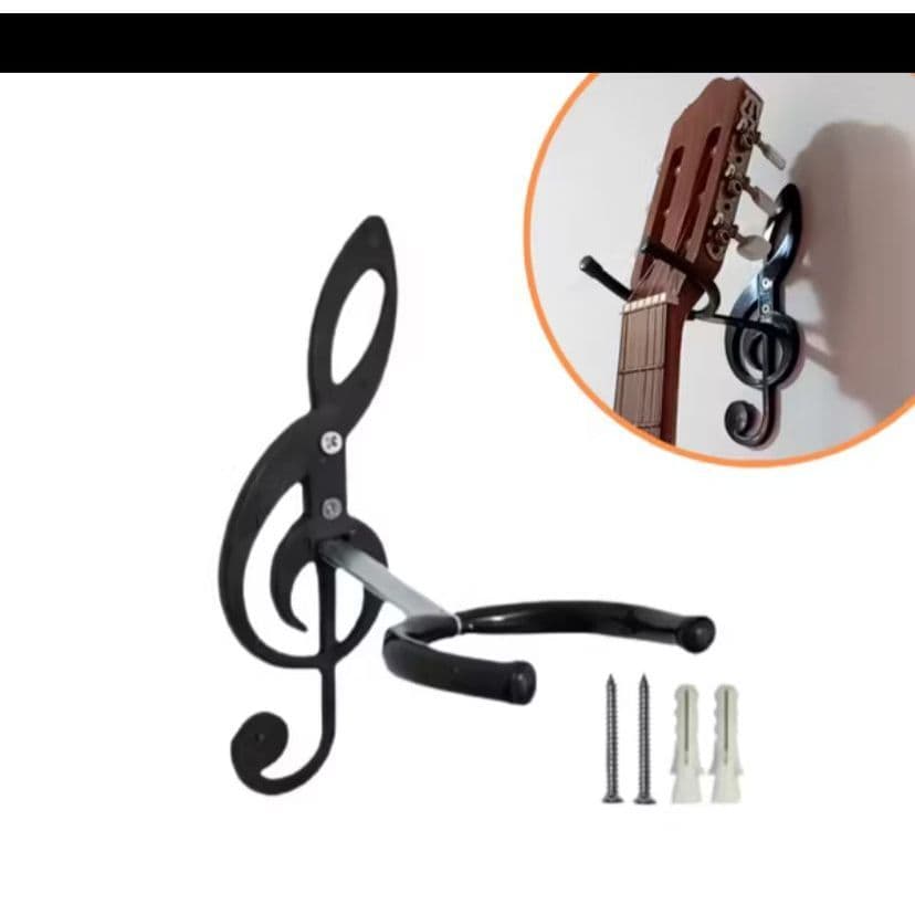 Suporte de violão PRETO para Violão, Guitarra, Ukulele, Baixo – Design Clave de Sol 𝄞