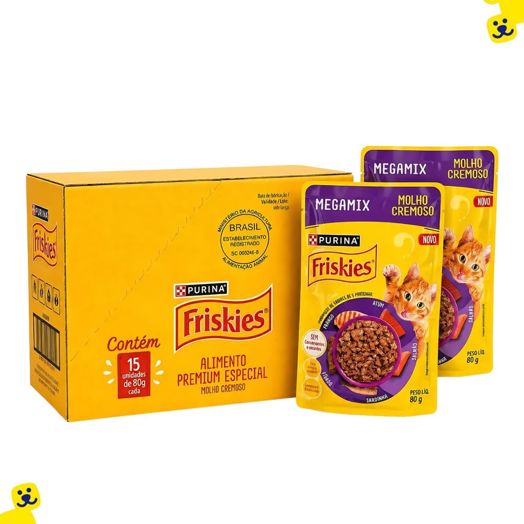 Sachê para Gatos Ração Úmida para Gatos Kit 15 Sachês Friskies Gato Adulto Megamix 80g