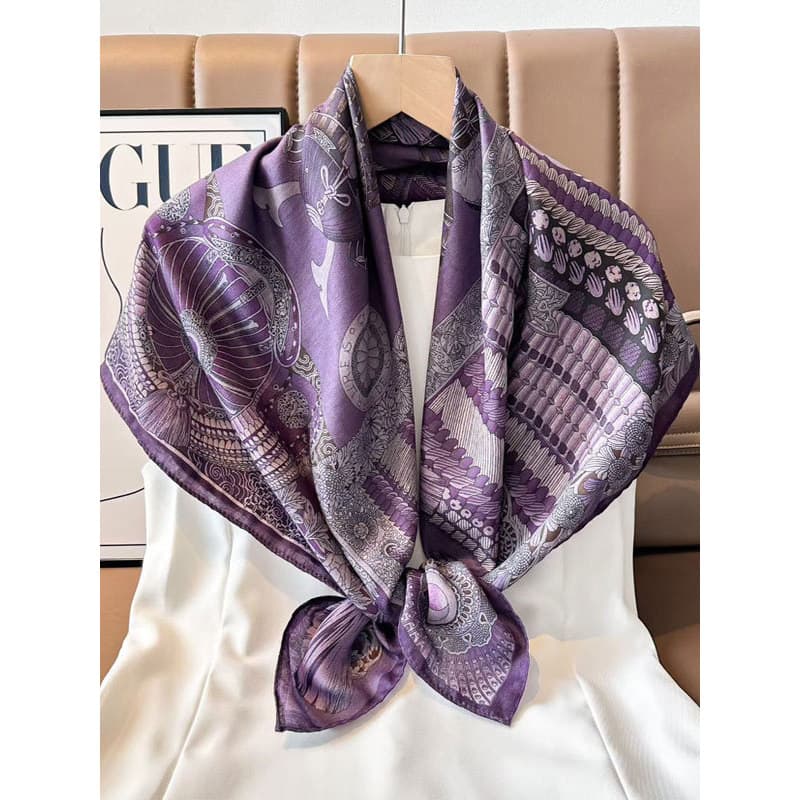 Outono inverno novo estilo dupla face cor diferente lã de seda algodão 85CM lenço quadrado moda Retro roxo rima Streamer
