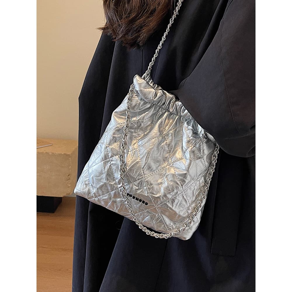 bolsa transversal feminino Bolsa Saco pequeno elegante plissado saco de lixo com corrente combinada