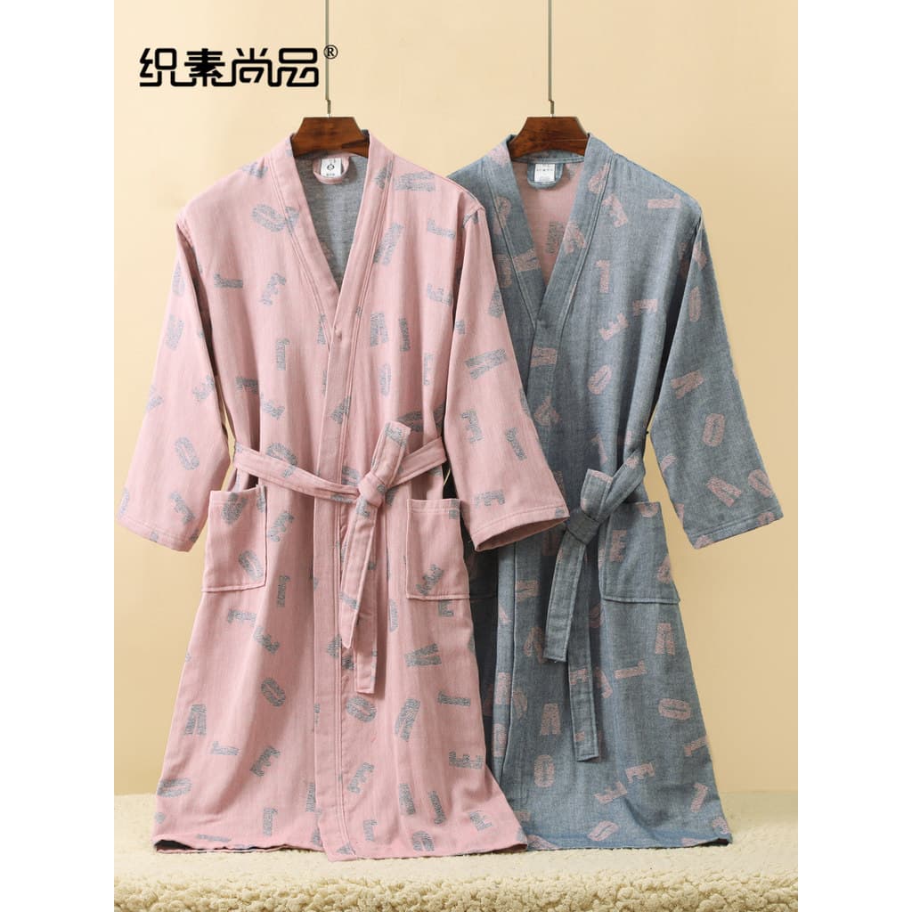 Roupão de banho de algodão puro gaze feminino adulto novo estilo camisola absorvente de água de secagem rápida Wearable