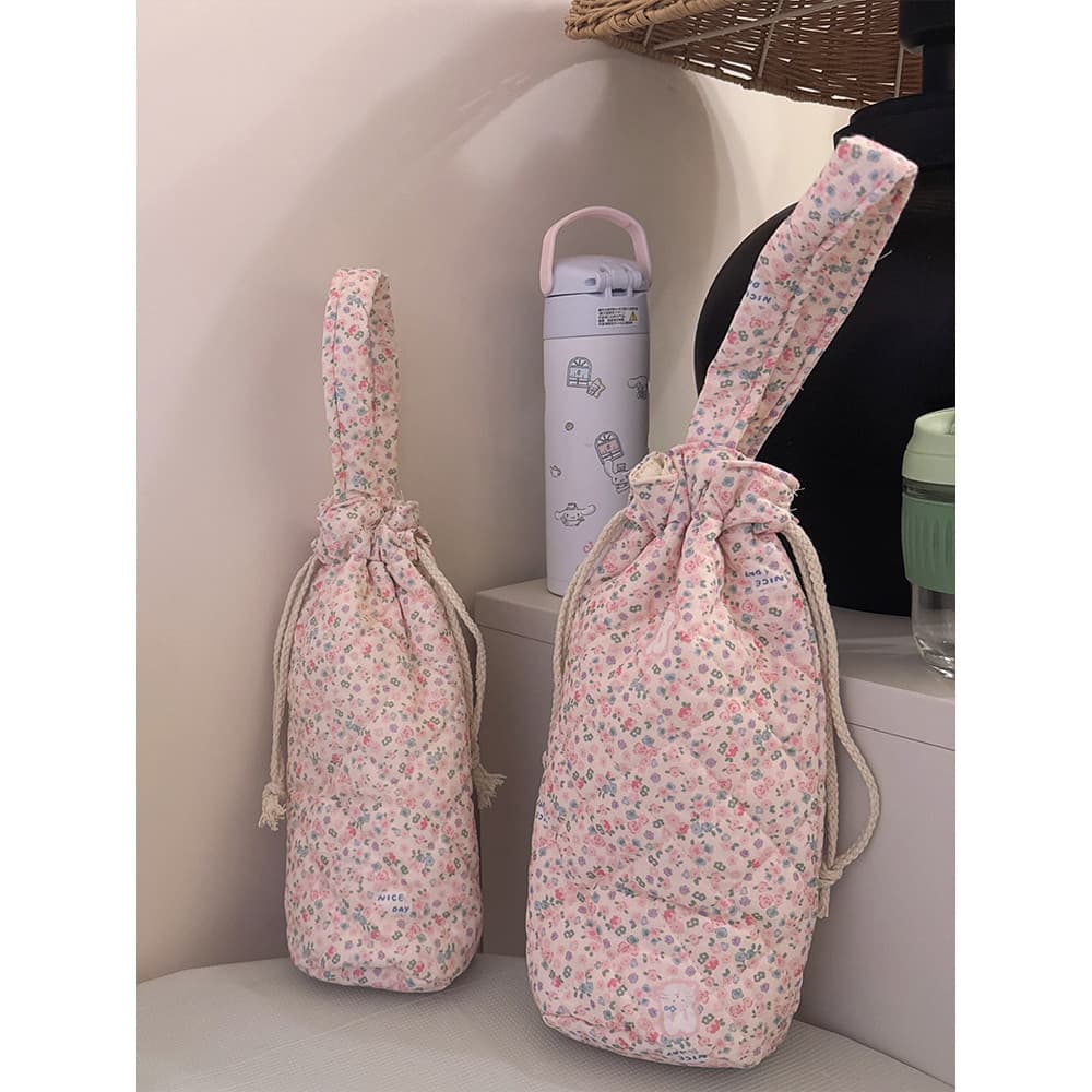 Pequeno fresco Floral acolchoado suporte de copo de isolamento térmico cordão portátil copo de água caso protetor resist