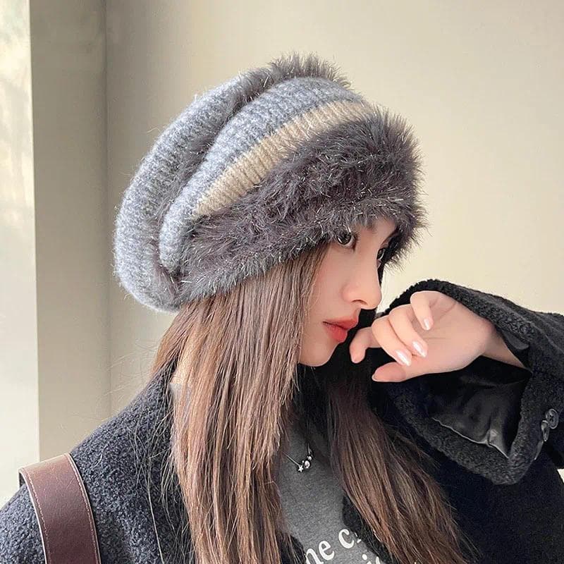 Boné De Pilha De Proteção De Ouvido Feminino Da Moda De Inverno , Frio , Manga À Prova De Vento E Quente , Chapéu De Pel