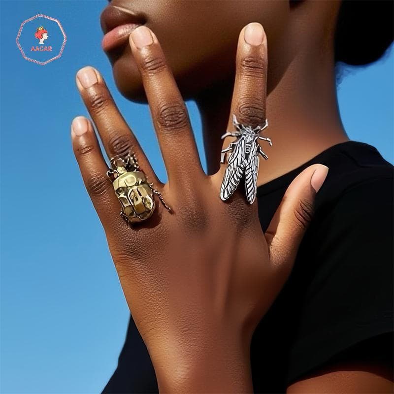 AACAR Anel De Inseto De Metal Ajustável Retro Cigarra Besouro Animal Feminino Moda Declaração Jóias Antigo Inspirado Nov