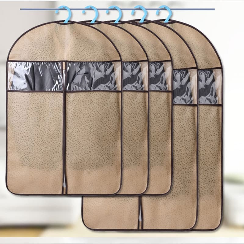 5 pçs pacote lavável à prova de umidade respirável não-tecido roupas Anti-poeira capa de armazenamento de pele pendurado