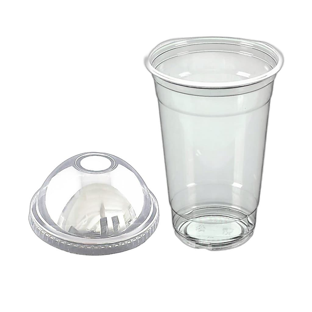 Kit 50 Copo Pet Transparente Tampa Bolha Com Furo 350 ML Talge