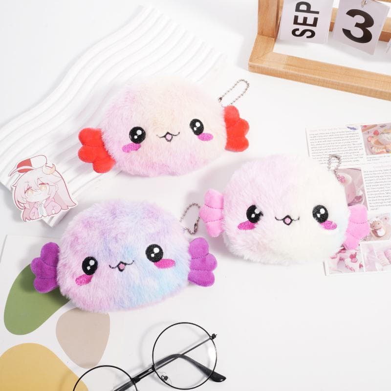 Bolsa de Moedas Decorada com Pelúcia em Forma de Salamandra, Carteira de Axolote em Estilo Cartoon, 1 Peça, Bolsa de Moe