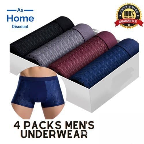 Conjunto de 4 Peças de Cuecas de Bambu para Homens, Boxer Briefs Respiráveis para Homens
