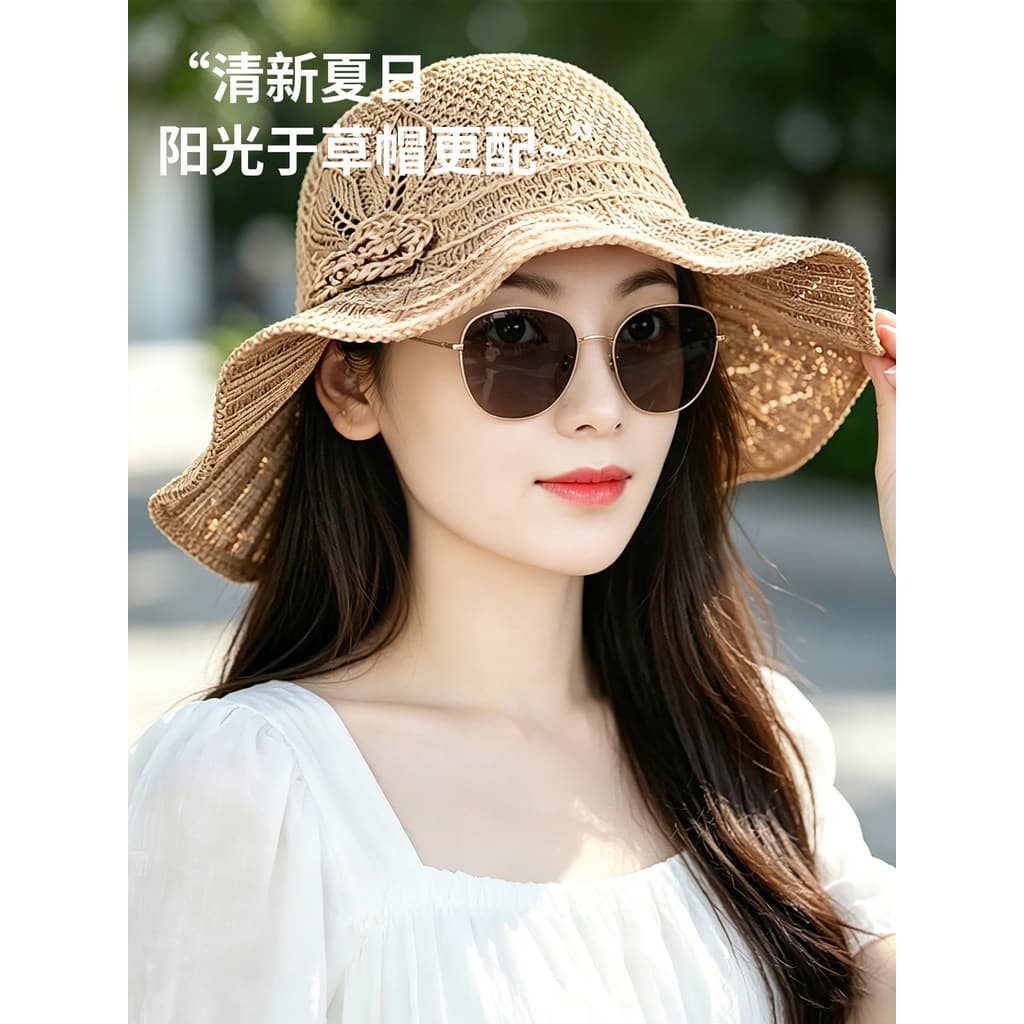 Chapéu de sol dobrável feminino verão Anti-sol balde chapéu de palha 2026 novo estilo chapéu de sol feminino