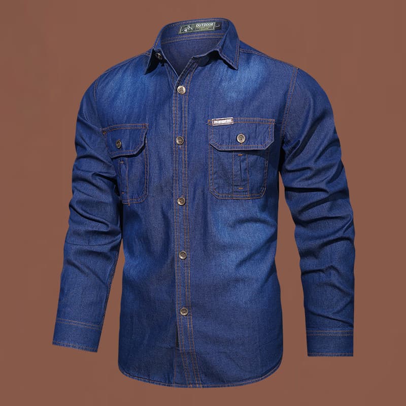 Outono puro algodão Slub denim camisa de manga comprida masculina Casual algodão lavado camisa jeans jaqueta jovem