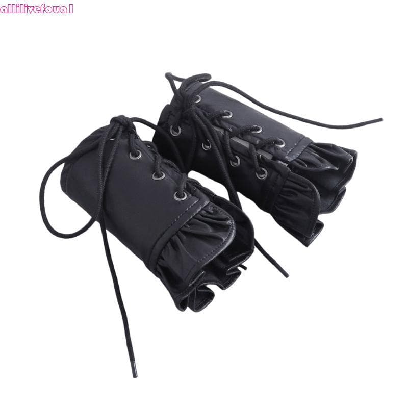 allilivefoua1 Pulseiras Góticas Ajustáveis Couro PU Punhos Braço Rocker Para Festas Temáticas E Roupas