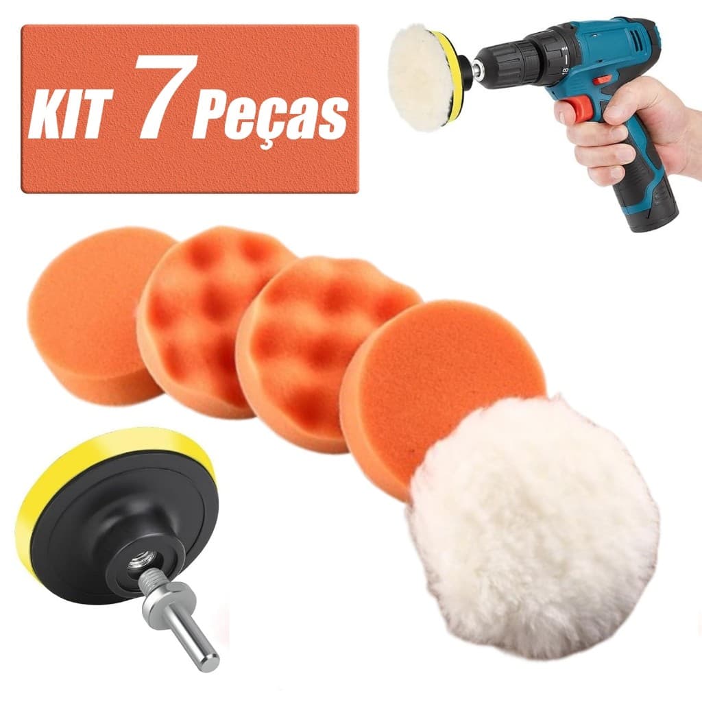 Almofadas de Polimento Reutilizáveis para Carros – Kit 7 Peças de Espuma e Lã com – Para Furadeira e Polidora