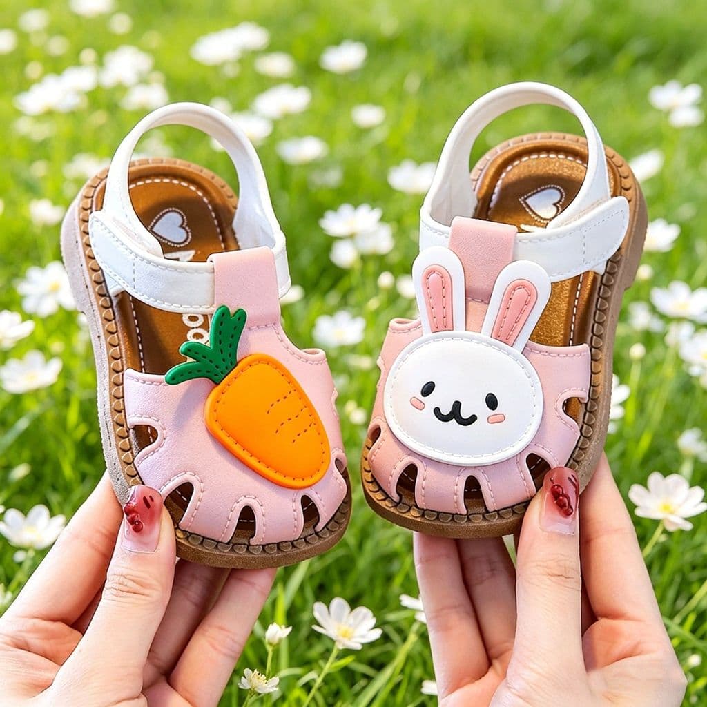 Sandálias infantis meninas verão novo estilo bebê bonito Toe-coberto sapatos infantis exterior Wear antiderrapante sapat