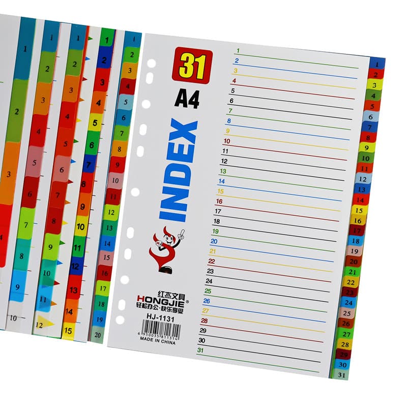 A4 índice classificação separador papel rápido pasta de trabalho arquivo dados 11 furos classificação índice papel plást