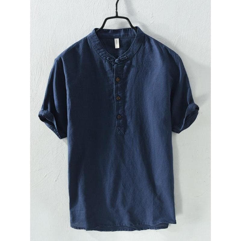 Estilo chinês pulôver masculino de linho de manga curta camiseta masculina verão camisa Henry colarinho superior camisa