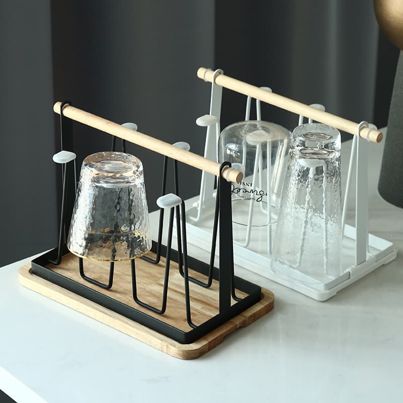 Suporte para copos de ferro estilo japonês para uso doméstico, suporte portátil com bandeja, porta-copos para sala de es