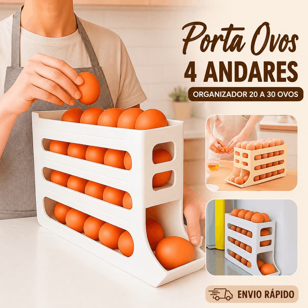 Porta Ovos 4 Andares Rolante em Plástico para Geladeira Organizador 20 a 30 Ovos