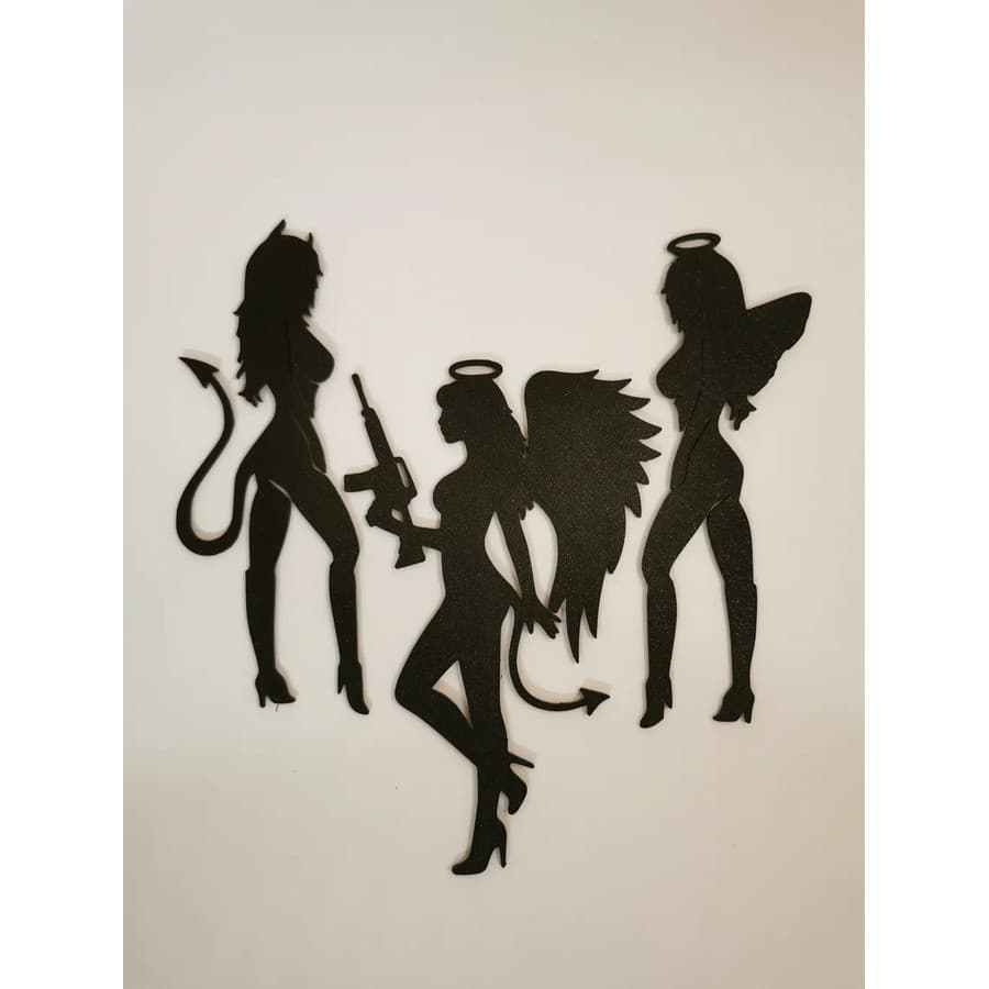 Kit Silhuetas Angel e Devil Decorativas Geek Parede Impressão 3D Decoração Moderna