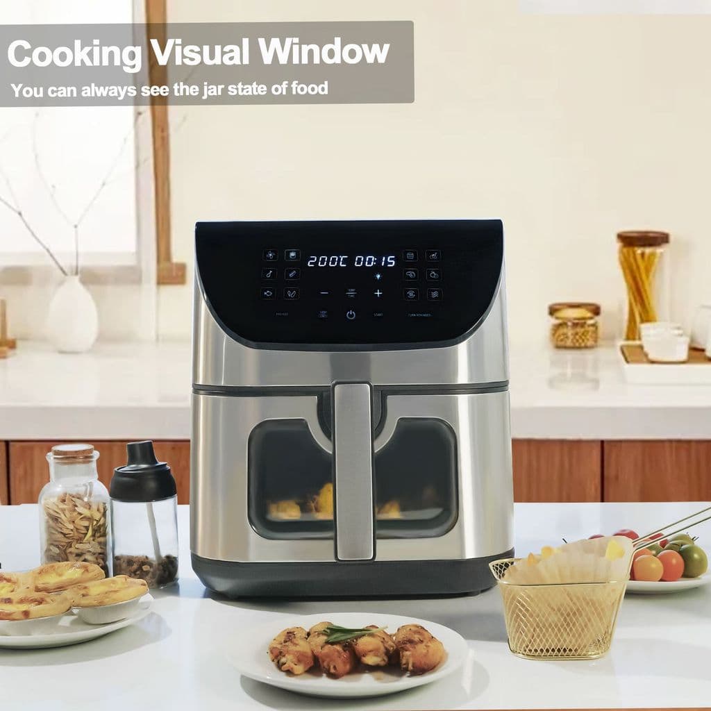 Fritadeira de ar vídeo 8L fritadeira elétrica grande capacidade toque forno elétrico comércio exterior doméstico aço ino