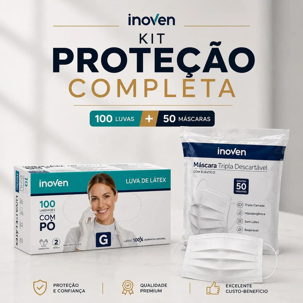 Kit 100 Luvas + 50 Máscaras Dentista Higiene Estética Manicure Látex Branca Medicina