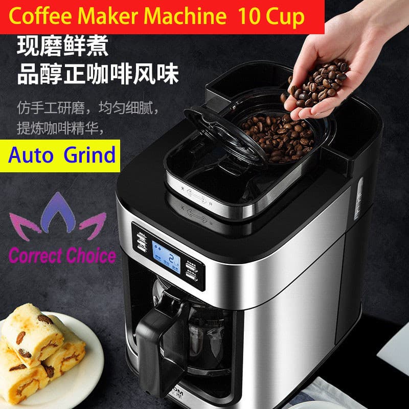 Cafeteira Por Gotejamento De 10 Xícaras 2 Em 1 Grind & Brew Máquina De Café Com Moagem Automática