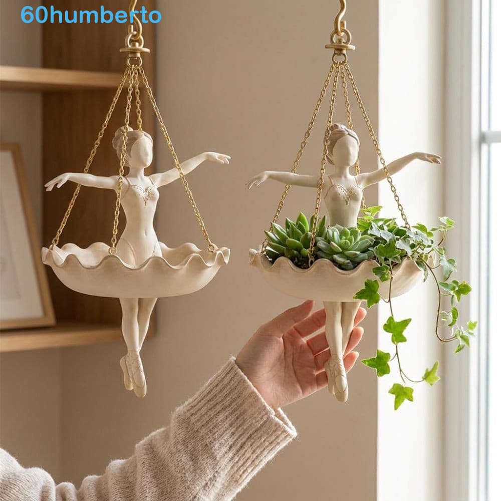 HUMBERTO Ballet Dancer Pendurado Plantador , Resina Elegante Bailarina Figura Vaso De Flores De Fadas , Esculpido À Mão