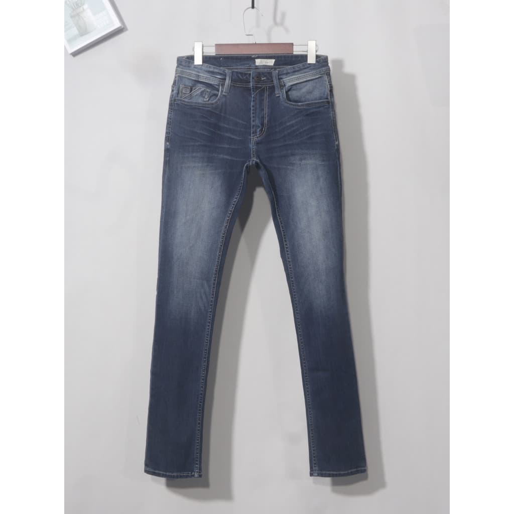 Masculino estilo europeu americano primavera simples All-Match Casual estiramento azul preto pequeno Jeans reto