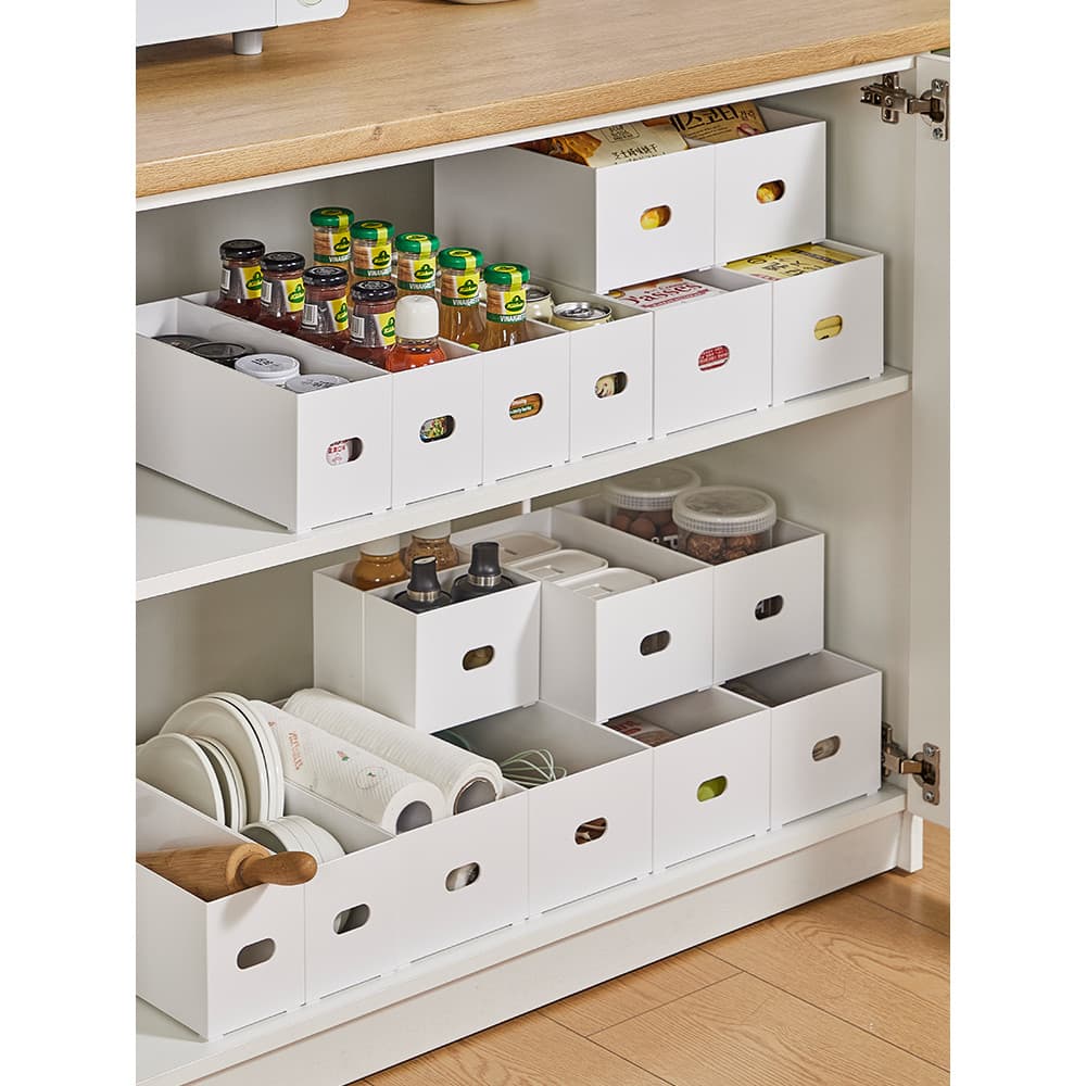 Retangular ângulo reto caixa de armazenamento armário cozinha empilhável Desktop papelaria lanches diversos cesta armaze