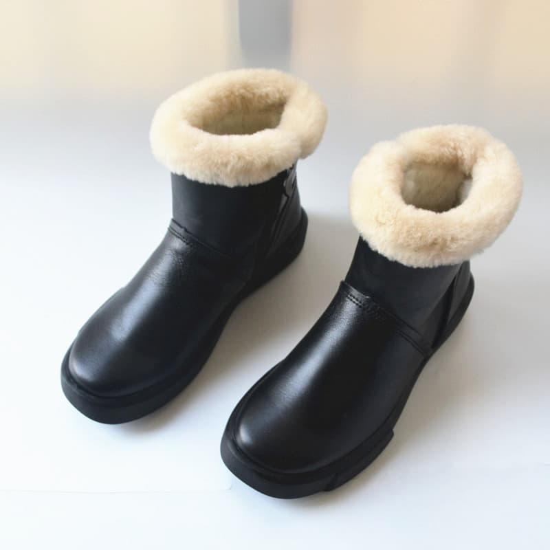 Botas curtas de sola grossa de lã pura sapatos femininos moda coreana botas de neve de lã de couro genuíno exportado com