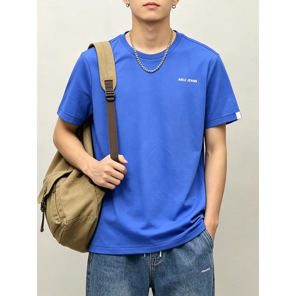 Mercerizado algodão Drape manga curta capaz JEANS masculino feminino em torno do pescoço camiseta All-Match pele-amigáve