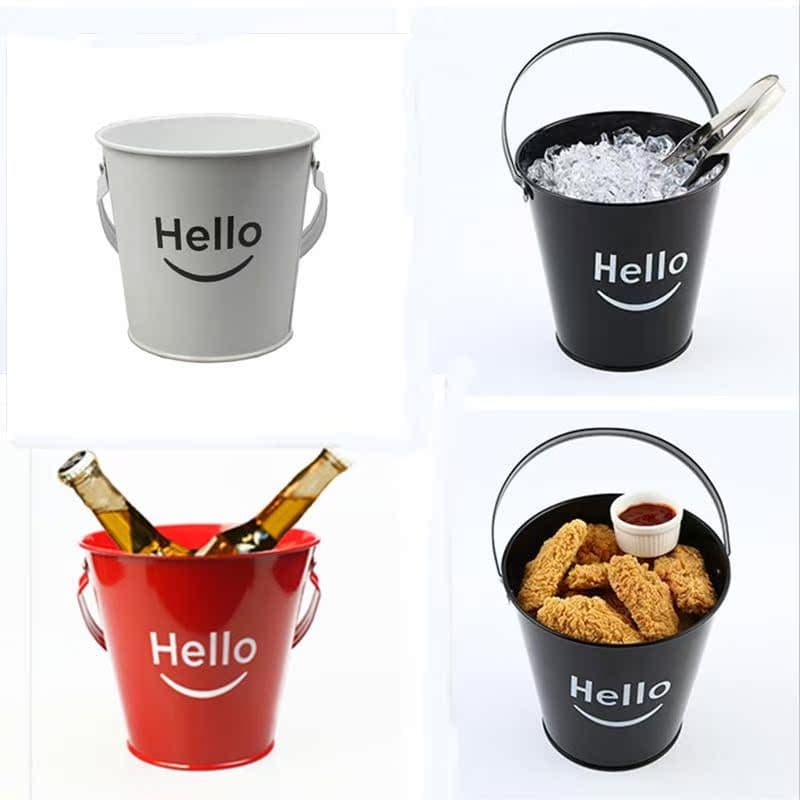 Ins estilo influenciador balde de gelo aço inoxidável talheres lanche balde olá cubo gelo balde Mini armazenamento