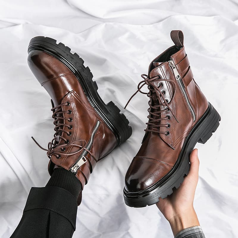 Botas masculinas de verão marrom de cano alto Martin botas masculinas 2025 novo estilo aumento interno de sola grossa Mi