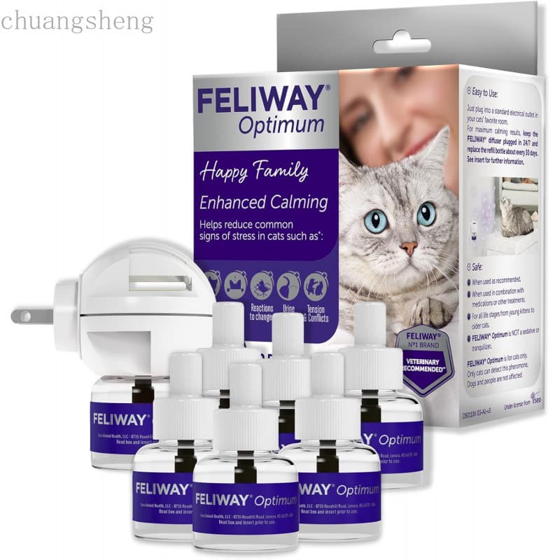 Kit Difusor Calmante para Gatos FELIWAY Optimum e 6 Refis – Suporte Avançado para Reduzir a Ejaculação de Urina, Arranhõ