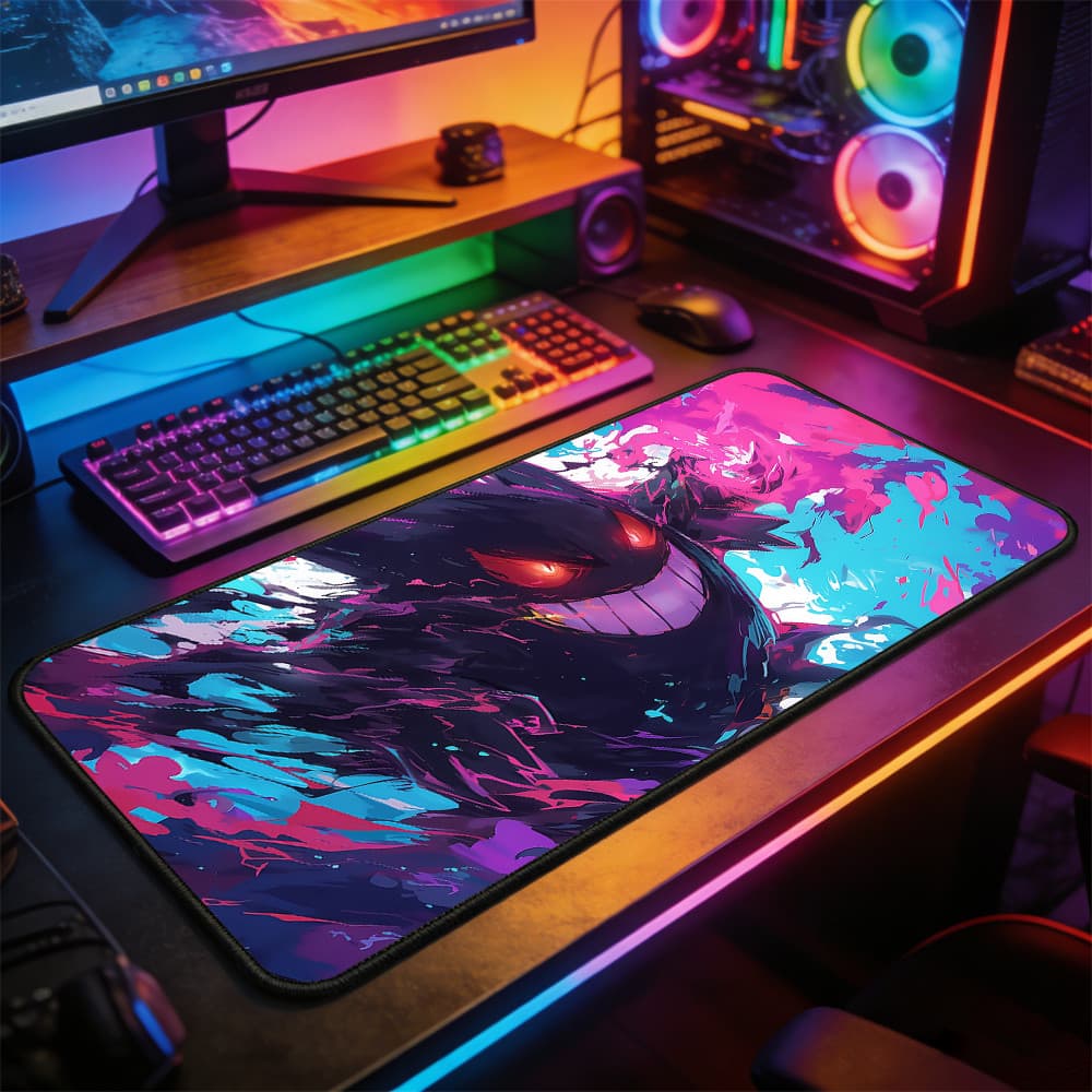 Extended Gaming Mouse Pad Cool Neon Gengar Pokemon Anime Large Desk Mat Non-Slip Rubber Base PC Laptop Gamers Office