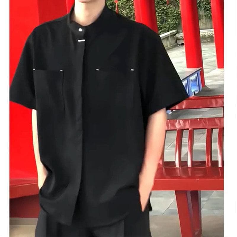 Novo estilo chinês gola alta camisa de manga curta masculina verão estilo nacional Street Wear solto Casual All-Match le