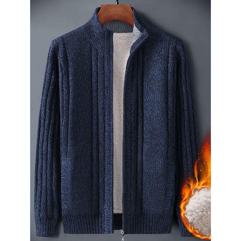 Inverno novo estilo forro de lã engrossado camisola masculina jaqueta gola alta Cardigan zíper solto cor sólida quente c