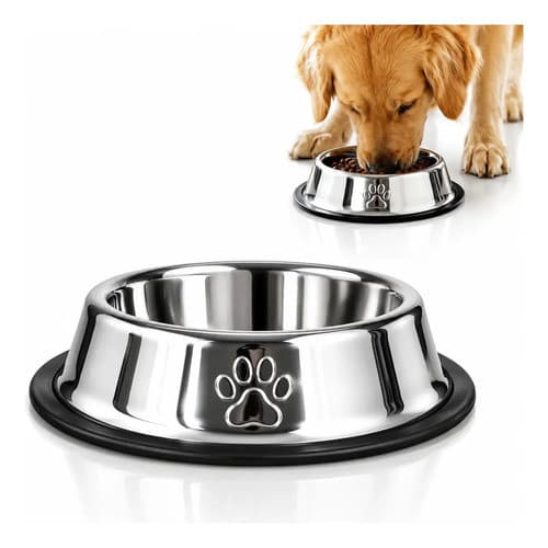 Comedouro Antiderrapante Redondo Pequeno Para Cachorro E Gat Cor Inox / Prata