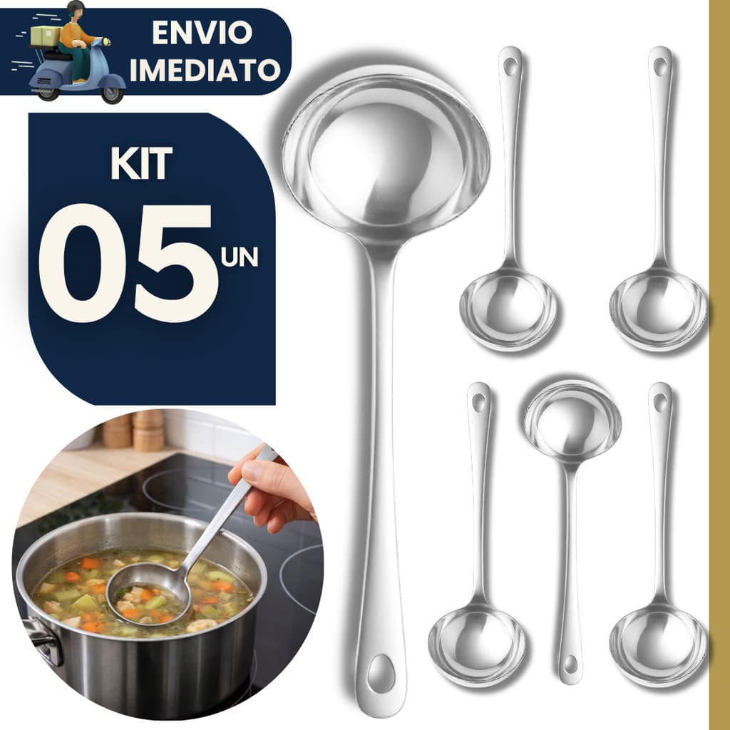 Kit 5 Concha Inox 23cm para Feijão Sopas Caldos Molhos Resistente Restaurante Buffet