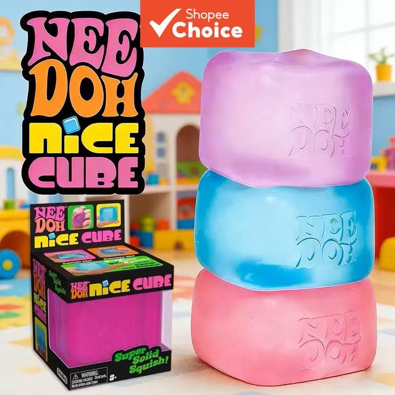 Brinquedo de apertar macio em gel de cubo de gelo transparente Nee Doh, enfeite fidget para alívio do estresse, presente